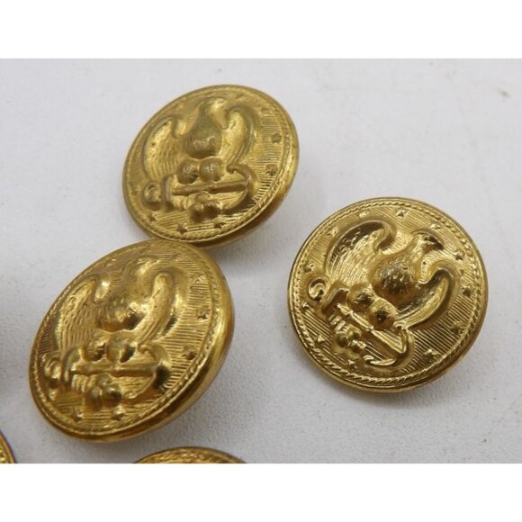 Set Of 7 Gold Tone Metal Eagle Anchor Dress Jacket Buttons 3/4" Diameter - Picture 2 of 3